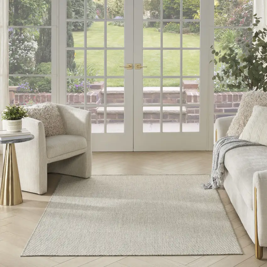 Ivory and Silver Indoor Outdoor Area Rug Photo 7