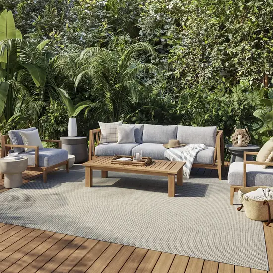 Ivory And Silver Indoor Outdoor Area Rug Photo 9