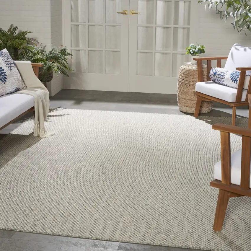 Ivory and Silver Indoor Outdoor Area Rug Photo 9