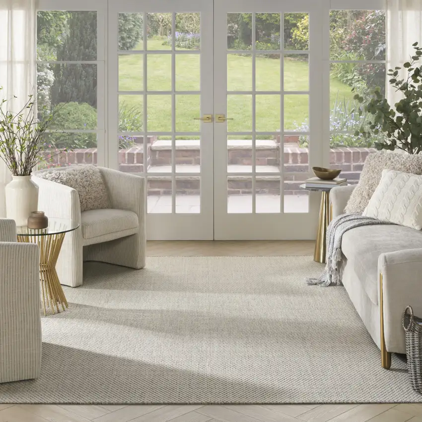 Ivory And Silver Indoor Outdoor Area Rug Photo 7