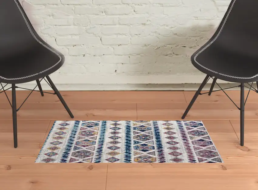 Ivory Geometric Power Loom Area Rug Photo 2