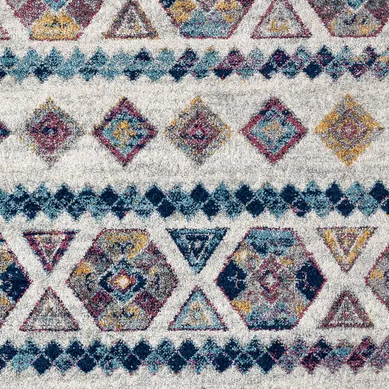 Ivory Blue and Orange Geometric Power Loom Area Rug Photo 5