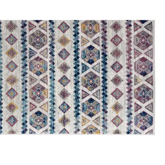 Ivory Blue and Orange Geometric Power Loom Area Rug Photo 2