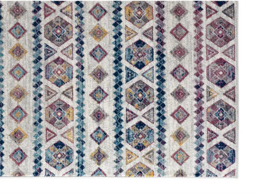 Ivory Blue and Orange Geometric Power Loom Area Rug Photo 2