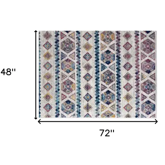 Ivory Blue and Orange Geometric Power Loom Area Rug Photo 3