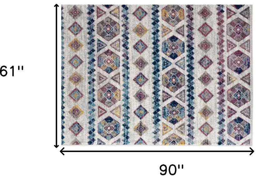 Ivory Geometric Power Loom Area Rug Photo 5