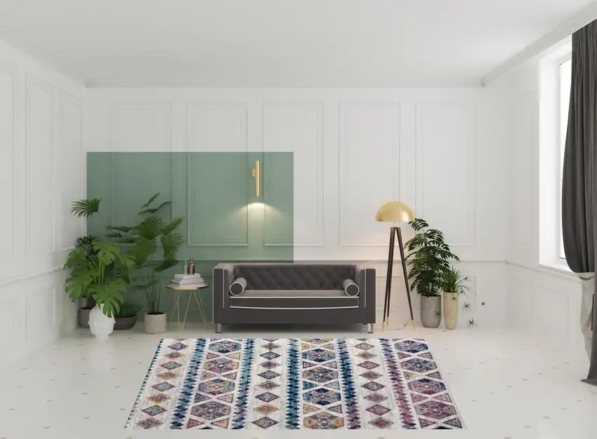 Ivory Geometric Power Loom Area Rug Photo 2