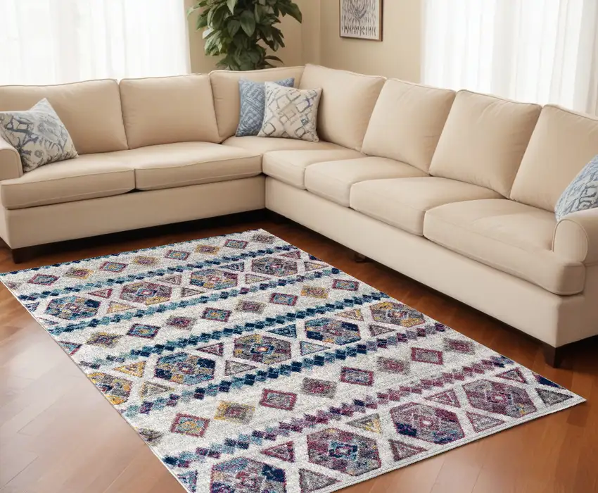 Ivory Geometric Power Loom Area Rug Photo 1