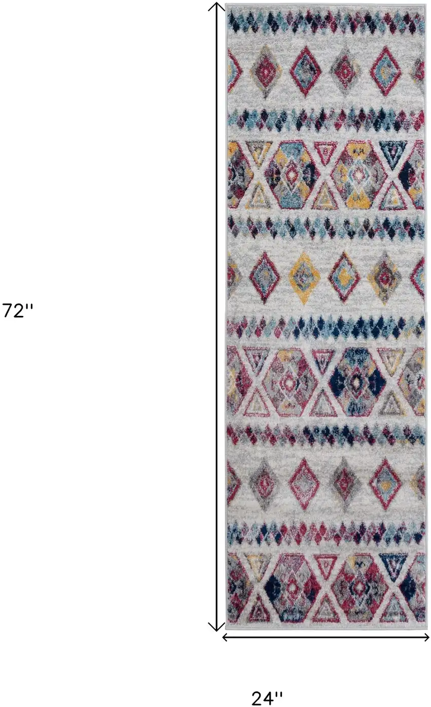 Ivory Geometric Power Loom Runner Rug Photo 6