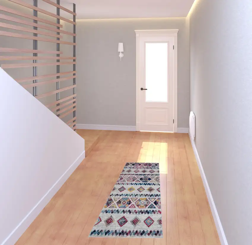 Ivory Geometric Power Loom Runner Rug Photo 3