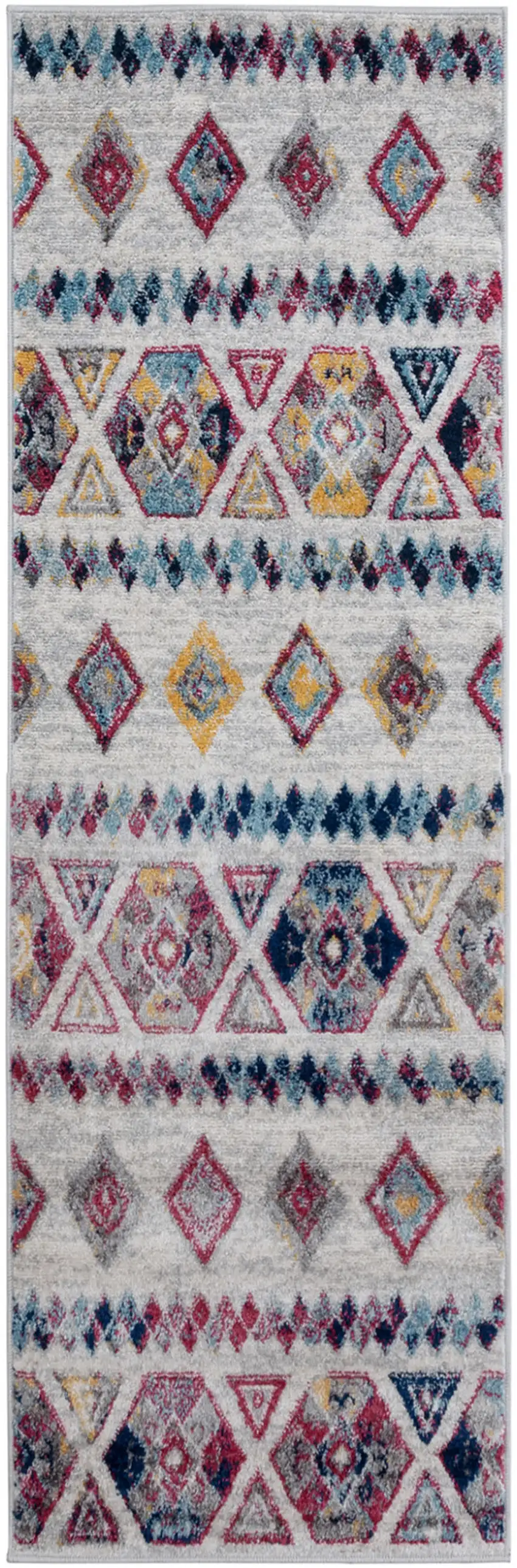 Ivory Geometric Power Loom Runner Rug Photo 1