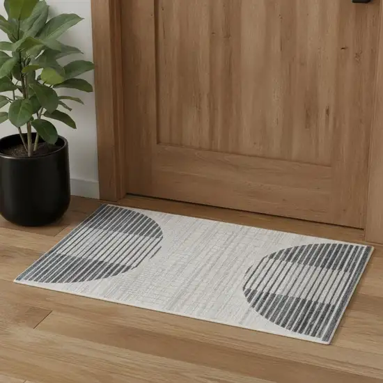 Ivory Geometric Power Loom Washable Area Rug Photo 1