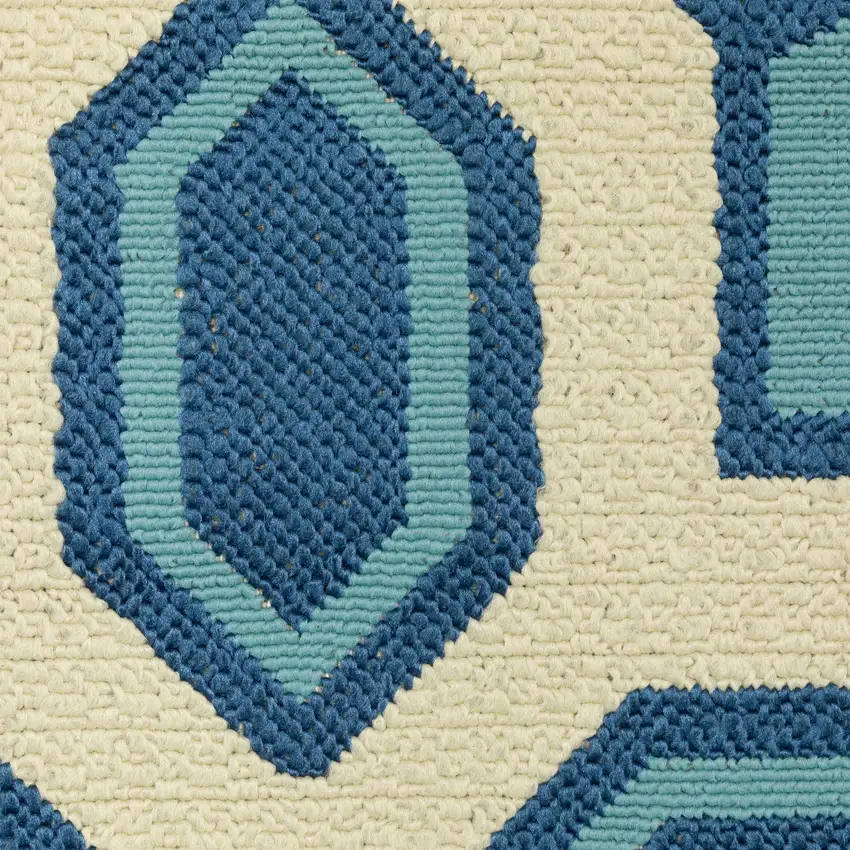 Ivory Geometric Stain Resistant Indoor Outdoor Area Rug Photo 3