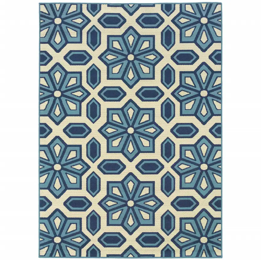 Ivory Geometric Stain Resistant Indoor Outdoor Area Rug Photo 1