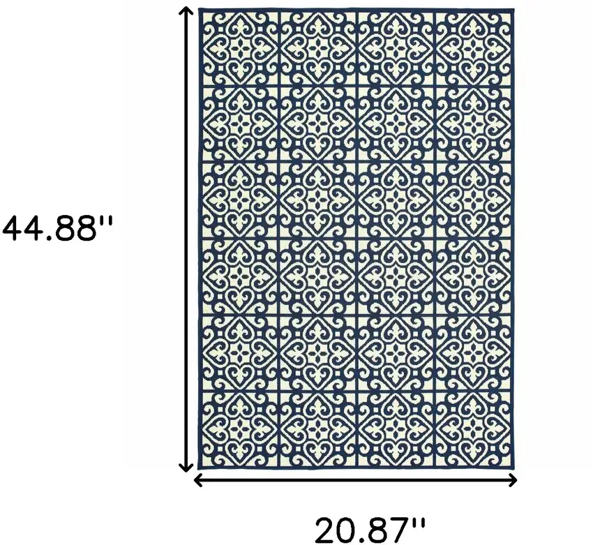Ivory Geometric Stain Resistant Indoor Outdoor Area Rug Photo 5