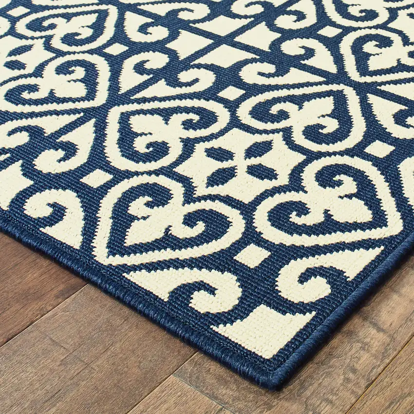 Ivory Geometric Stain Resistant Indoor Outdoor Area Rug Photo 3