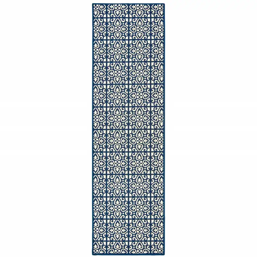 Ivory Geometric Stain Resistant Indoor Outdoor Area Rug Photo 1