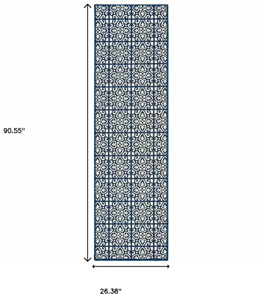 Ivory Geometric Stain Resistant Indoor Outdoor Area Rug Photo 4