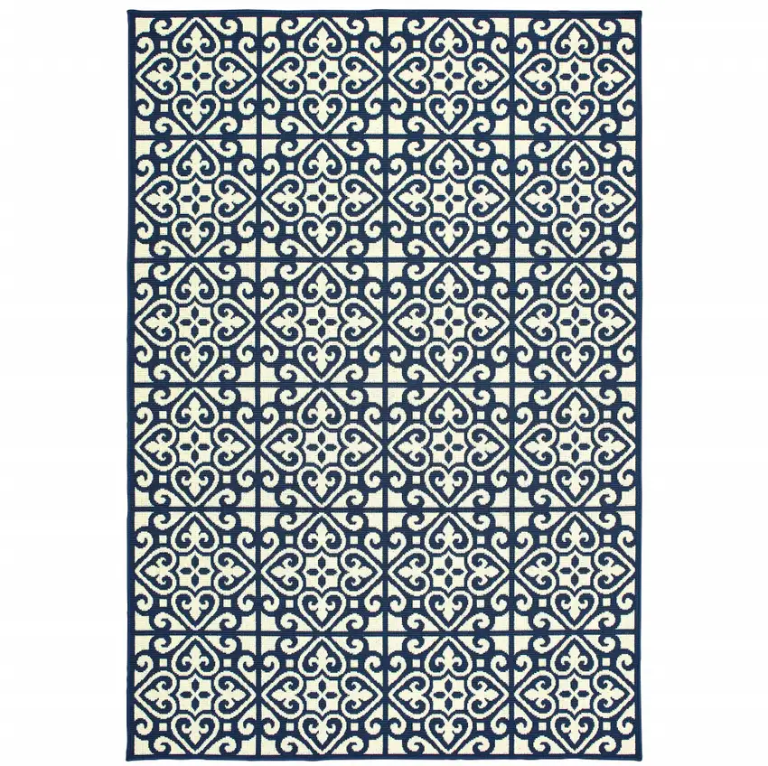 Ivory Geometric Stain Resistant Indoor Outdoor Area Rug Photo 1