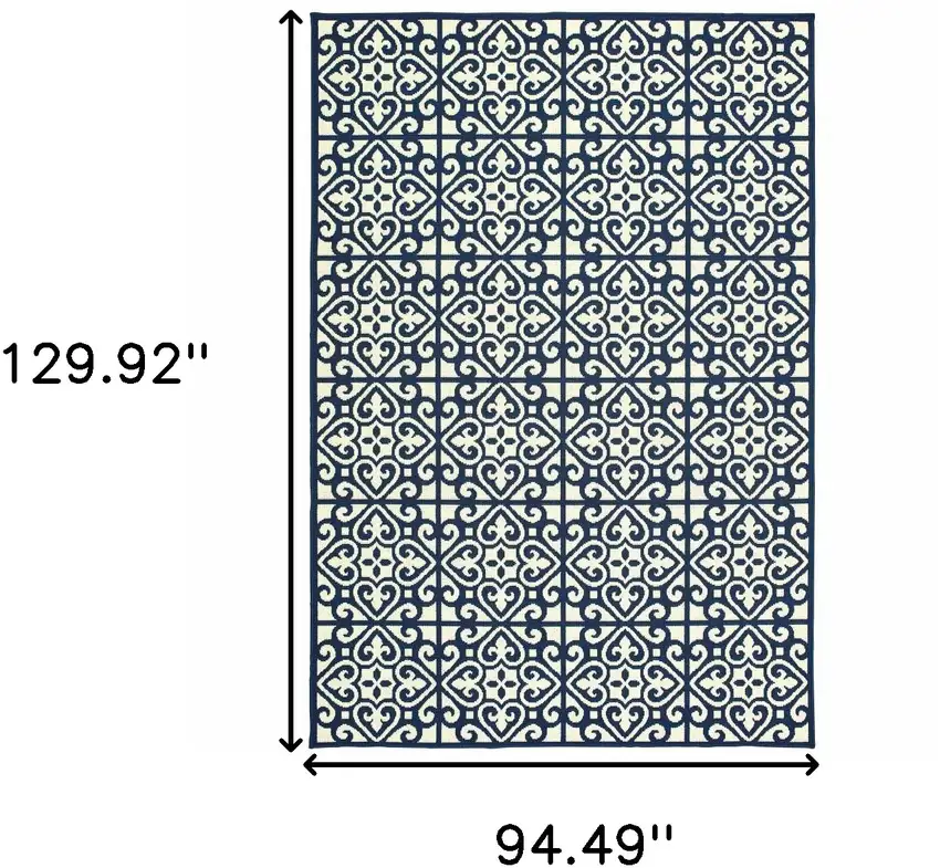 Ivory Geometric Stain Resistant Indoor Outdoor Area Rug Photo 5