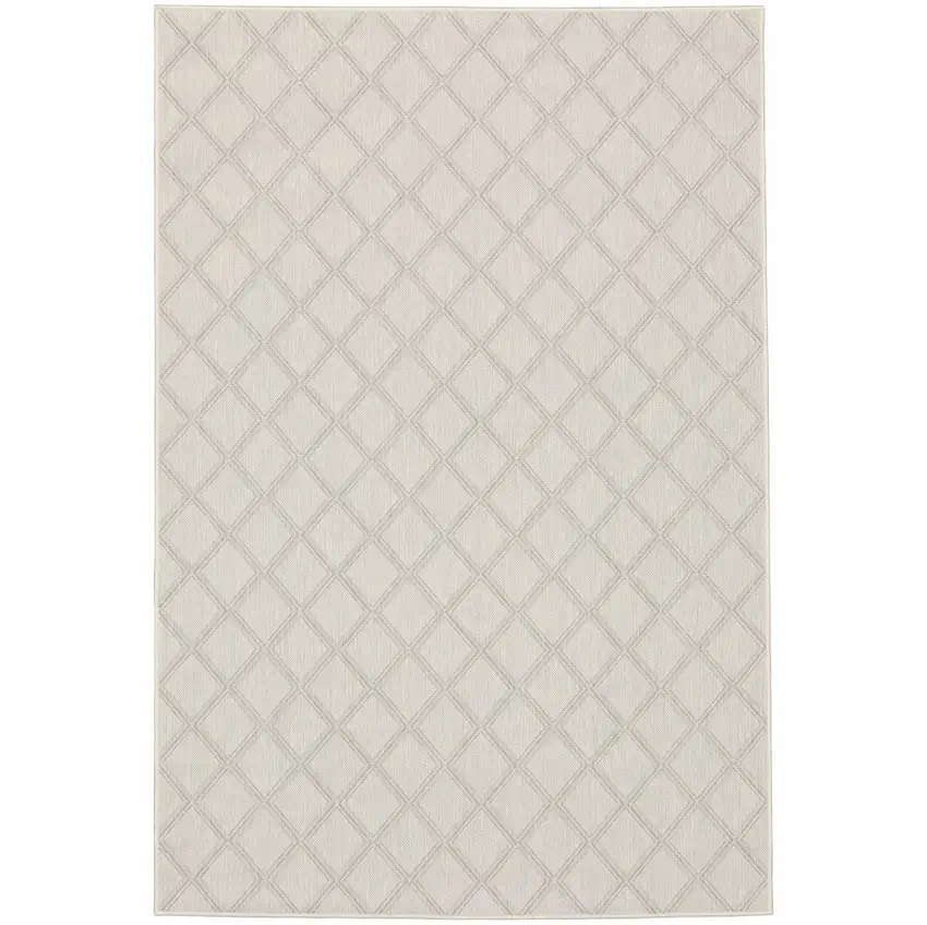 Ivory Geometric Stain Resistant Indoor Outdoor Area Rug Photo 1