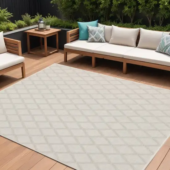Gray and Ivory Geometric Stain Resistant Indoor Outdoor Area Rug Photo 1