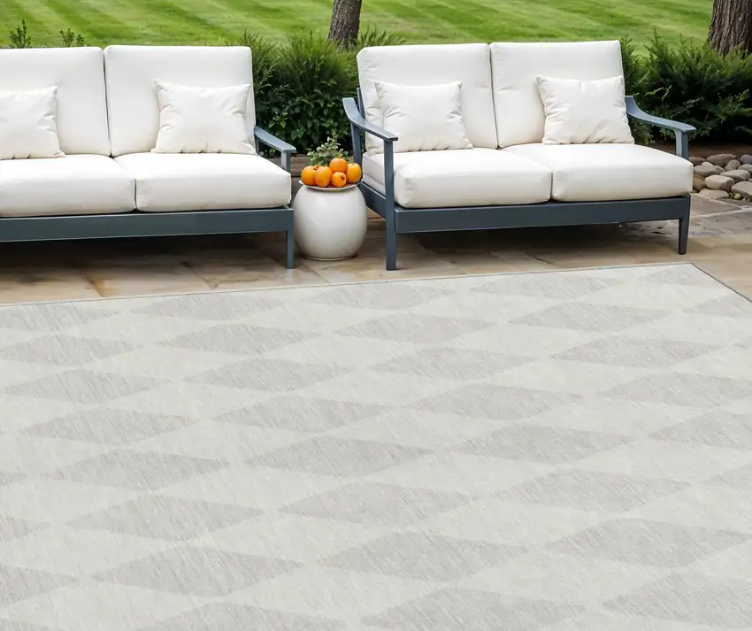 Ivory And Beige Geometric Washable Indoor Outdoor Area Rug Photo 1