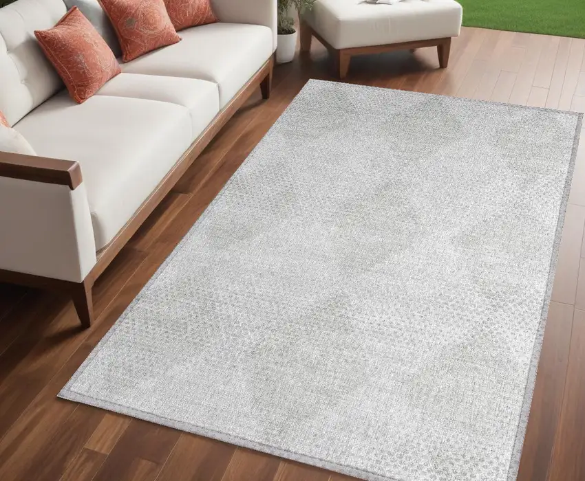 Ivory Geometric Washable Non Skid Indoor Outdoor Area Rug Photo 1