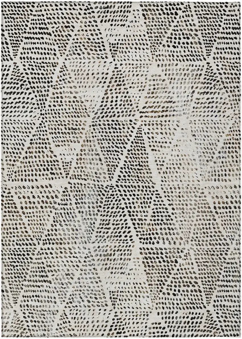 Ivory Geometric Washable Non Skid Indoor Outdoor Area Rug Photo 2