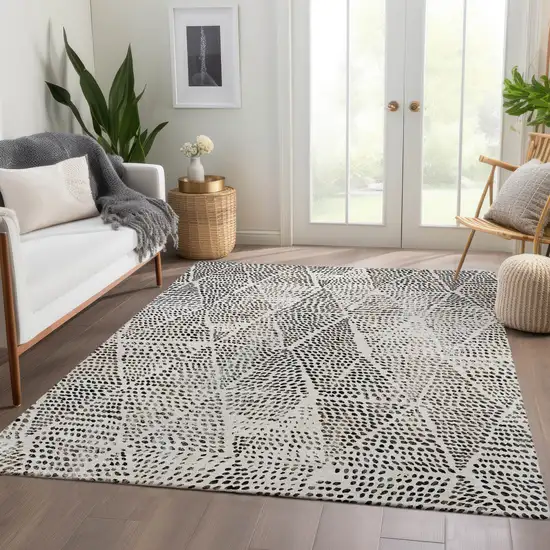 Ivory Geometric Washable Non Skid Indoor Outdoor Area Rug Photo 7