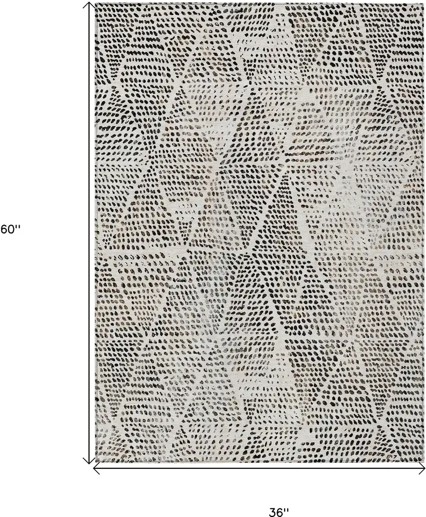 Ivory Geometric Washable Non Skid Indoor Outdoor Area Rug Photo 3
