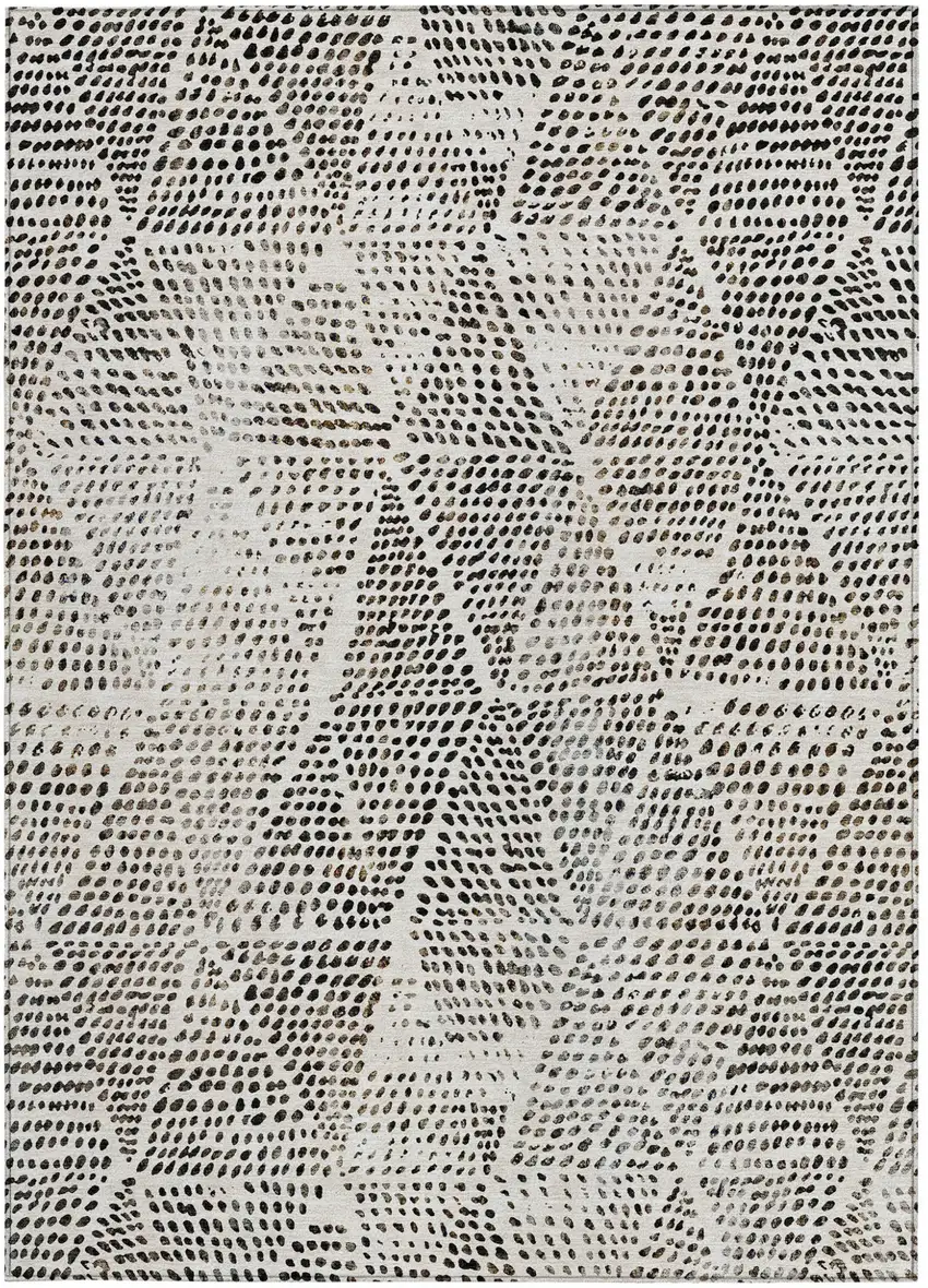 Ivory Geometric Washable Non Skid Indoor Outdoor Area Rug Photo 5