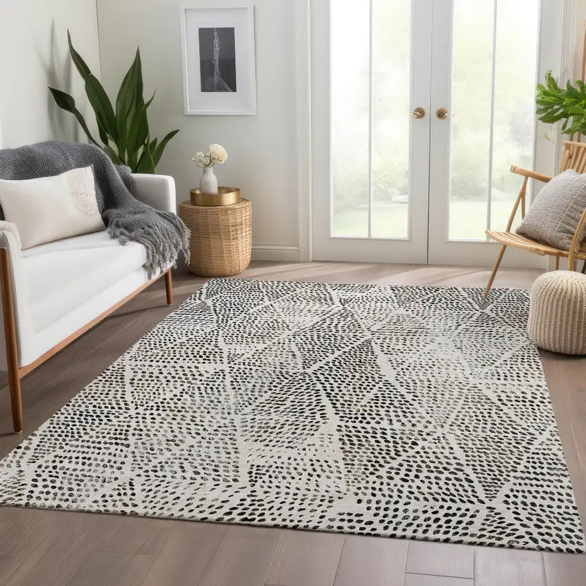 Ivory Geometric Washable Non Skid Indoor Outdoor Area Rug Photo 7