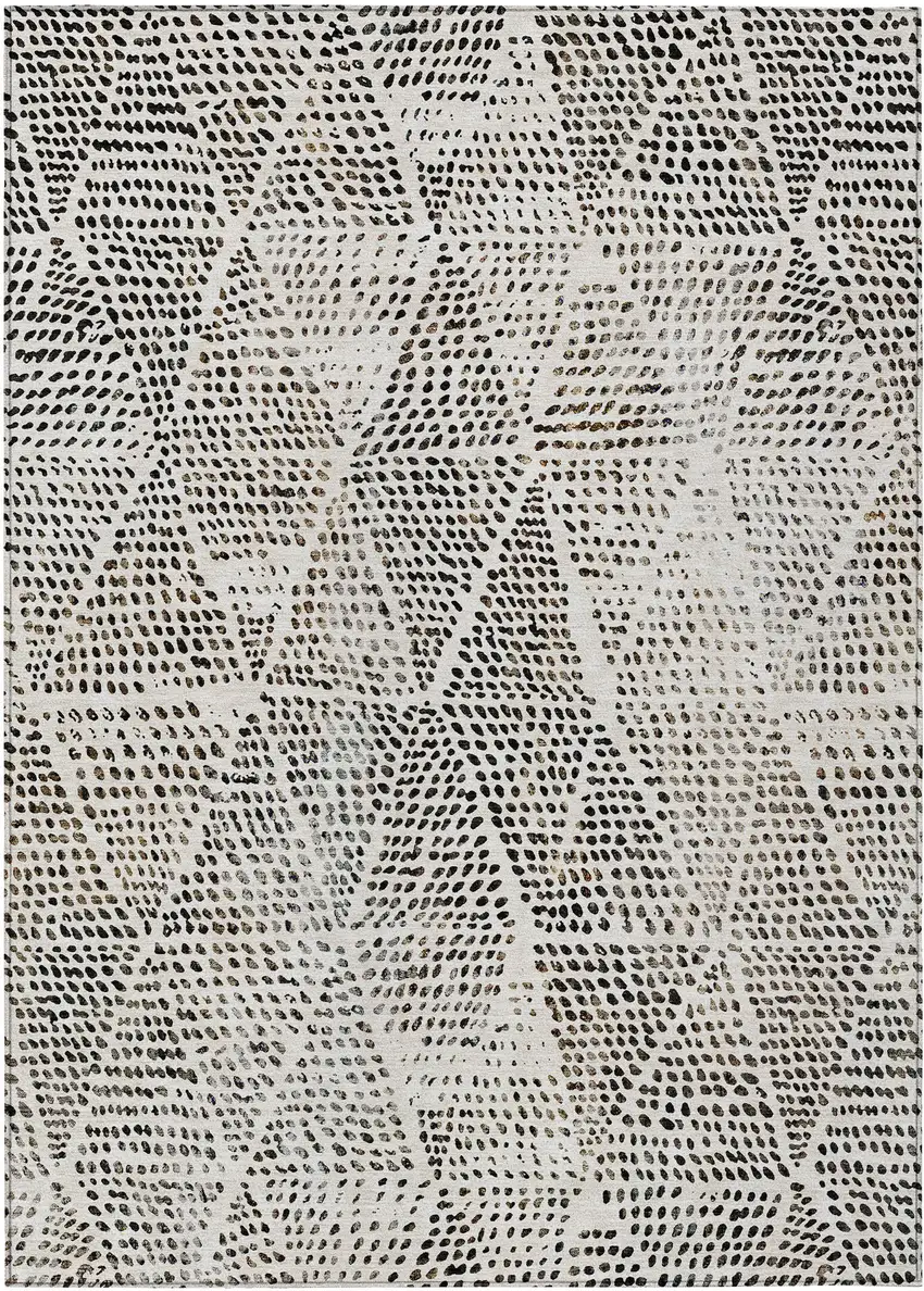 Ivory Geometric Washable Non Skid Indoor Outdoor Area Rug Photo 2