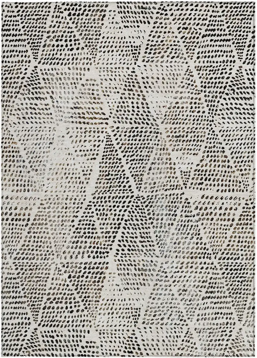Ivory Geometric Washable Non Skid Indoor Outdoor Area Rug Photo 5
