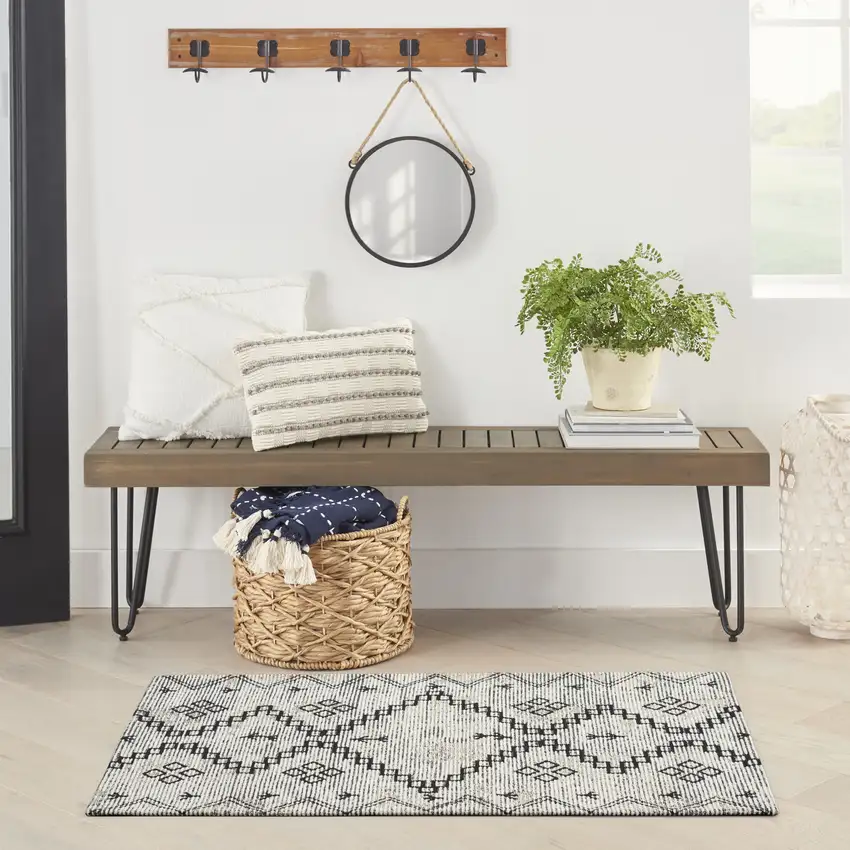 Ivory Geometric Worn Faded Area Rug Photo 7