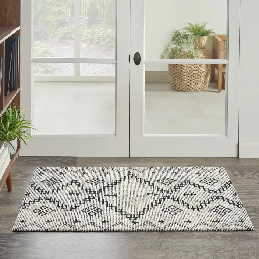 Ivory Geometric Worn Faded Area Rug Photo 6