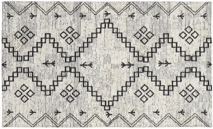 Ivory Geometric Worn Faded Area Rug Photo 2