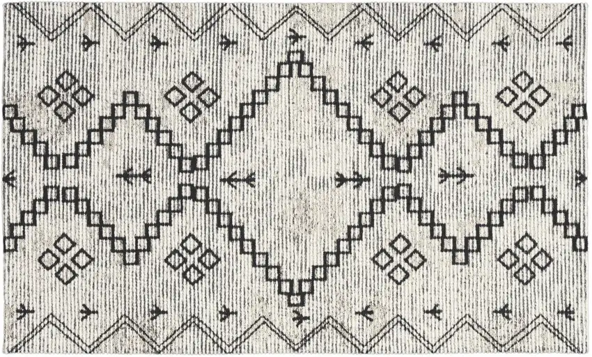 Ivory Geometric Worn Faded Area Rug Photo 1