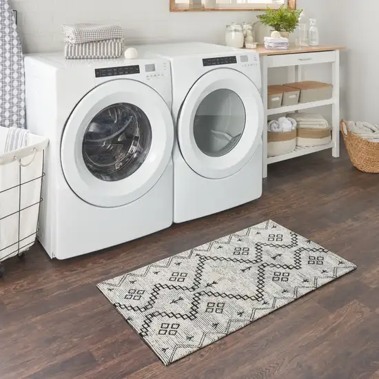 Ivory Geometric Worn Faded Area Rug Photo 5