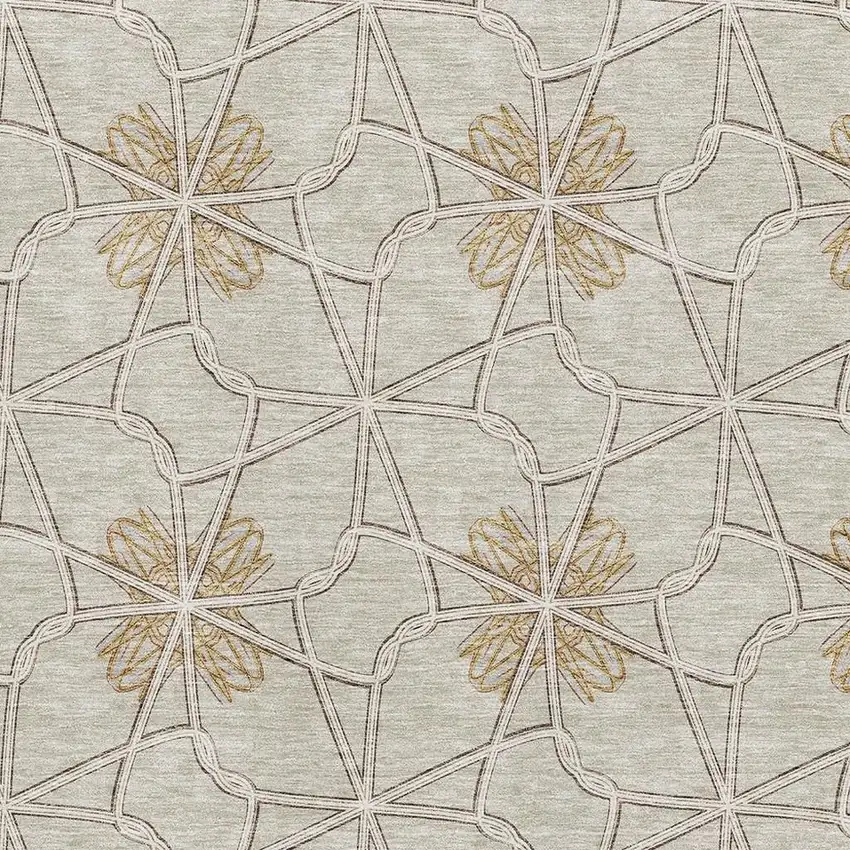 Ivory Gold And Beige Geometric Washable Area Rug With UV Protection Photo 2