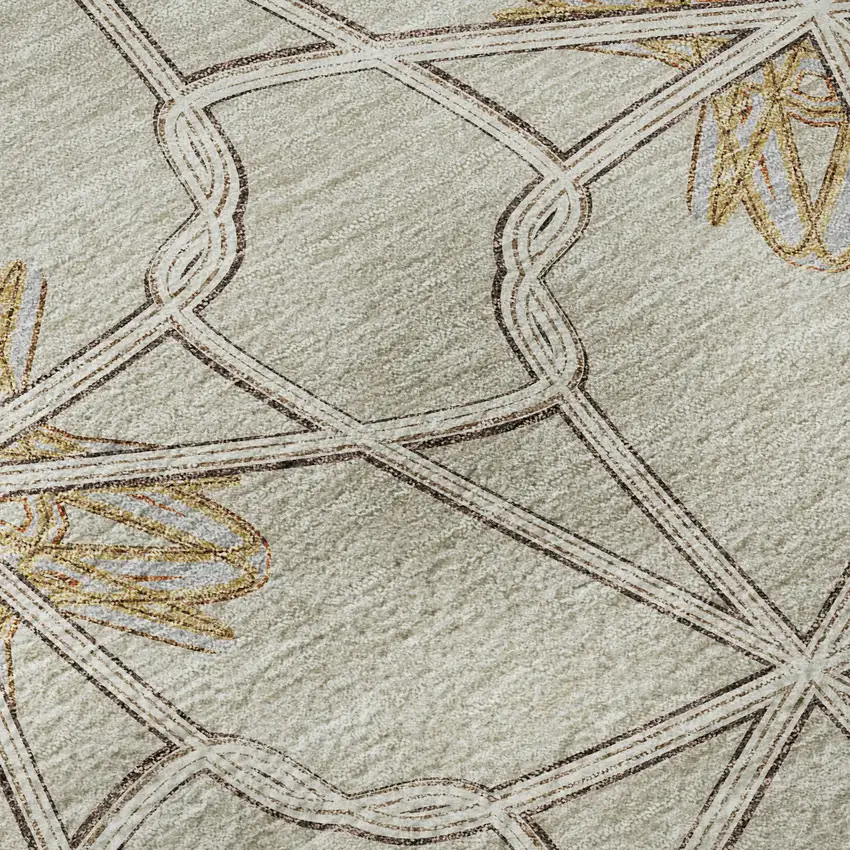 Ivory Gold And Beige Geometric Washable Area Rug With UV Protection Photo 9