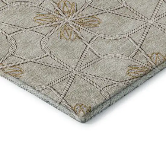 Ivory Gold And Beige Geometric Washable Area Rug With UV Protection Photo 7
