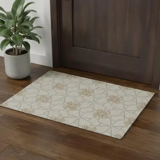 Ivory Gold And Beige Geometric Washable Area Rug With UV Protection Photo 1