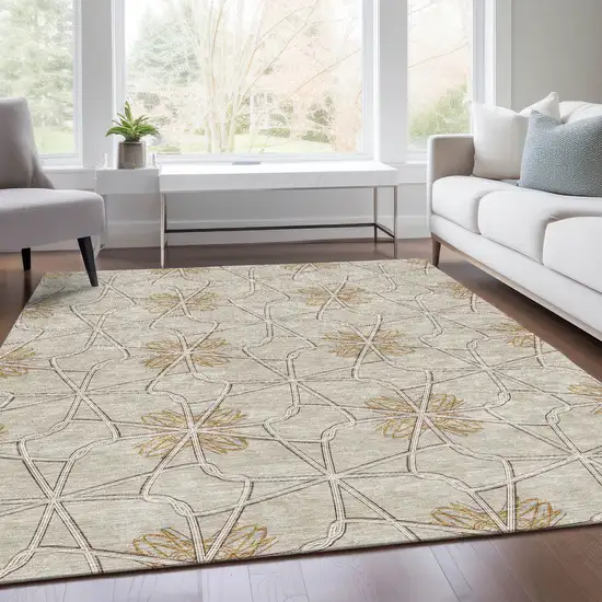 Ivory Gold And Beige Geometric Washable Area Rug With UV Protection Photo 5