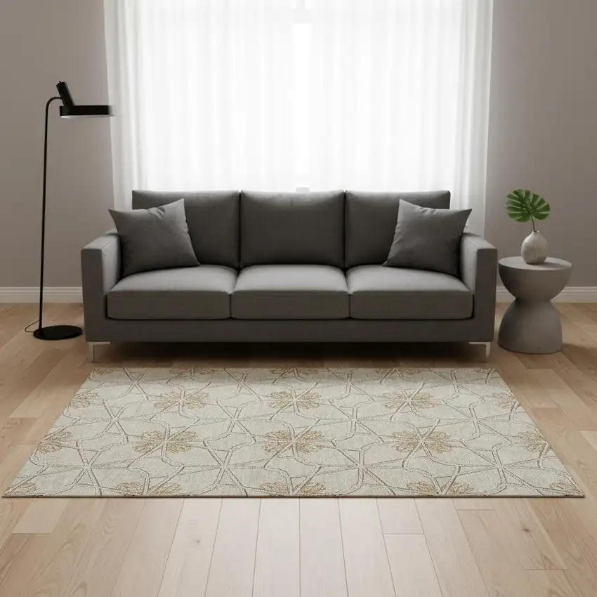 Ivory Gold And Beige Geometric Washable Area Rug With UV Protection Photo 2