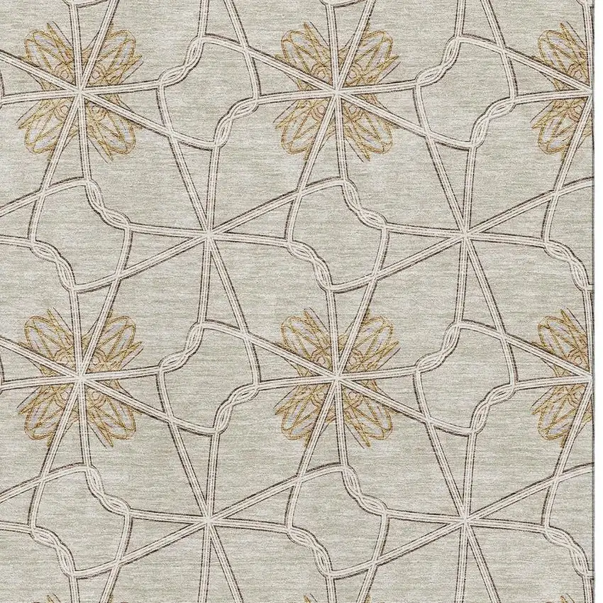 Ivory Gold And Beige Geometric Washable Area Rug With UV Protection Photo 2