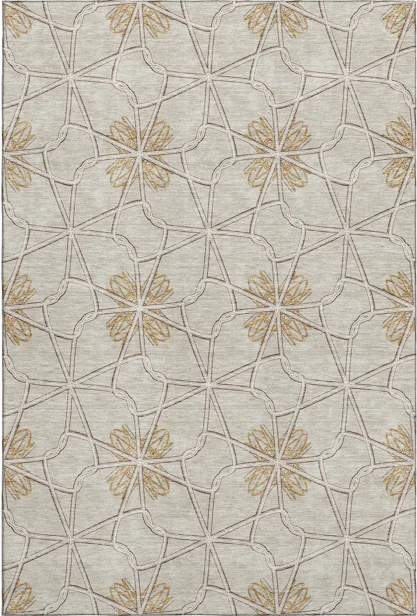 Ivory Gold And Beige Geometric Washable Area Rug With UV Protection Photo 1