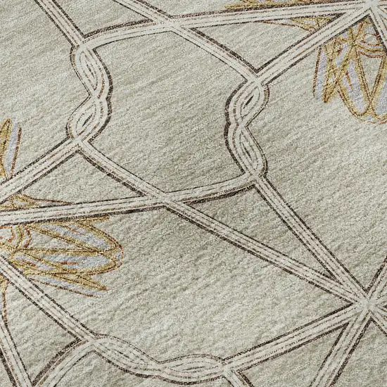 Ivory Gold And Beige Geometric Washable Area Rug With UV Protection Photo 9