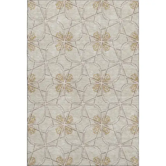 Ivory Gold And Beige Geometric Washable Area Rug With UV Protection Photo 1
